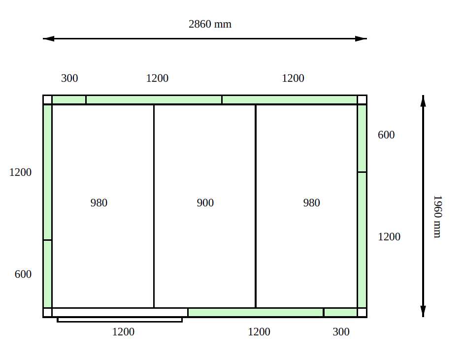 Камера холодильная POLAIR КХН-9,91 (1960х2860х2200 мм, 80 мм), пол нерж. сталь