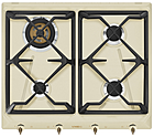 Панель варочная газовая  SMEG HOME SRV864POGH, 60 см, кремовый, фурнитура латунная