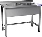 Ванна моечная сварная двойная КАМИК (каркас AISI 430) 1600*700*850 мойки 600*600*400 слева, фартук, борт, ВМ-Н3167