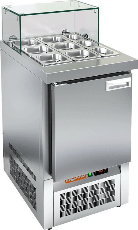 Саладетта HICOLD SLE3-1GN + замена столешницы на столешницу со стеклянной витриной (низкой)