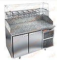 Стол холодильный для пиццы HICOLD PZ3-11/GN камень + витрина VRTG 1390 1/4 к PZ3 (6 х GN1/4, +2..+7 °C, 1390х325)+задняя стенка из нержавеющей стали