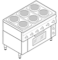 Плита электрическая шестиконфорочная TECNOINOX PFL105E/6/0 с духовым шкафом со стеклянной дверью, 116009
