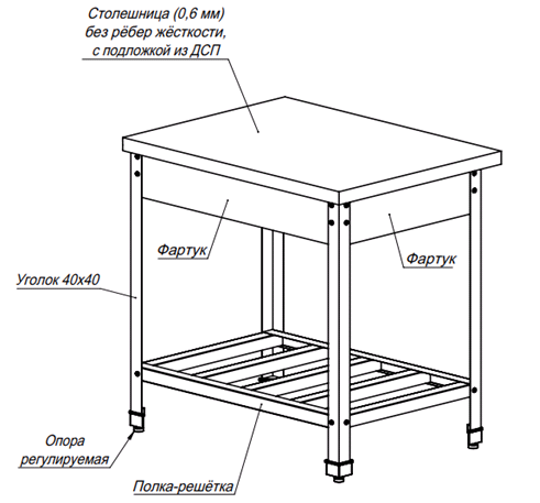 Стол производственный на нержавеющем уголке серия СУПЕР ЭКОНОМ АЛТЭК CПРЭ НУ 8/7-Р решетчатая полка