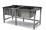Ванна моечная сварная двойная КАМИК (каркас AISI 430) 1600*700*850 мойки 600*600*400 слева, фартук, борт, ВМ-Н3167