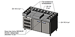 Стол охлаждаемый КАМИК СОП-348304 СО2/G 1500х800х850 ВОК (WOK) станция, 2 ниши под плиты, без гранита + комплект крышек к гастроемкостям 3 шт.