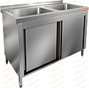 Стол производственный закрытый купе с моечными ваннами HICOLD НСЗК2М-12/6Б
