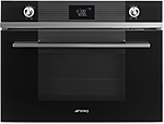 Печь микроволновая SMEG HOME SF4102MN, компактная, 60 см, высота 45 см, 4 функций, черное стекло.