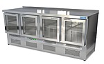 Стол охлаждаемый КАМИК 2000x800x850 нижний агрегат, с бортом, 4 стеклянные двери, подсветка, СОБНСт-40208