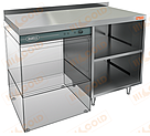 Стол закрытый с трех сторон под посудомоечную машину с полкой, с бортом HICOLD НБМСЗОКП-12/6БЛ