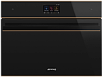 Шкаф духовой комбинированный SMEG HOME SF4604WMCNR  с микроволновой печью,60 см, высота 45 см, 14 функций, черное стекло, профиль медный