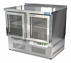 Стол охлаждаемый КАМИК 1000x800x850 нижний агрегат, с бортом, 2 стеклянные двери, подсветка, СОБНСт-20108
