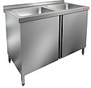 Стол производственный с распашными дверцами и моечными ваннами HICOLD НСЗ2М-13/7Б
