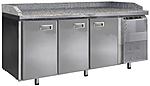Стол холодильный для пиццы ФИНИСТ СХСпцгб-700-3, 3 двери, столешница гранит, борт с 3-х сторон из гранита, боковое расположение агрегата