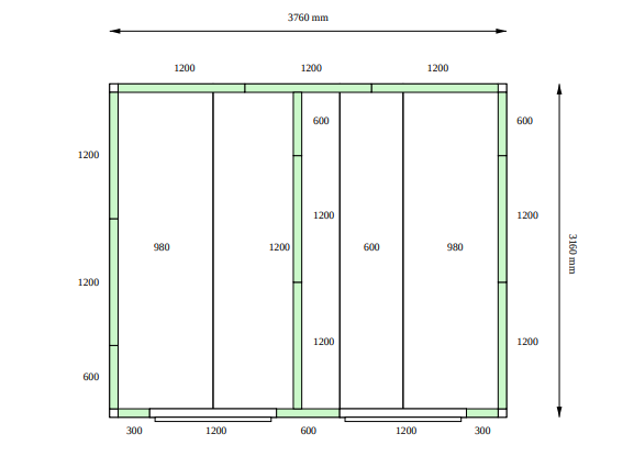 Камера холодильная POLAIR КХН - 27.65 (3160 X 3760 X 2720) 80 мм