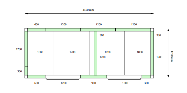 Камера POLAIR КХН - 12.85 (1700 X 4400 X 2240) не стандарт, разделительная перегородка, 2 дверных проема