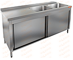 Стол нержавеющий закрытый купе с моечными ваннами HICOLD НСЗК2М-18/6БП увеличенный отступ