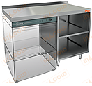 Стол закрытый с трех сторон под посудомоечную машину с полкой, с бортом HICOLD НБМСЗОКП-12/7БЛ