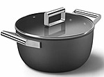 Кастрюля с двумя ручками и крышкой SMEG 24 см на 4,6 литра черная, CKFC2411BLM