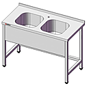 Ванна моечная двойная SIMECO Бизнес ВМ2E1206 1200х600х850 мойки по центру, без полки