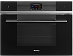 Шкаф духовой комбинированный SMEG HOME SF4104WMCN  с микроволновой печью, SmegConnect, 60 см, высота 45 см, 14 функций, черное стекло