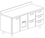 Стол холодильный БСВ TRS 2D22 - 6 выдвижных ящиков + ящик над моноблоком, с бортом