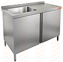 Стол нержавеющий с распашными дверцами и моечной ванной HICOLD НСЗ1М-10/6БЛ + отступ 70 мм