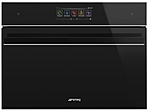 Шкаф духовой комбинированный SMEG HOME SF4606WVCPNX с пароваркой, SmegConnect, 15 функций, черное стекло, профиль нержавеющая сталь