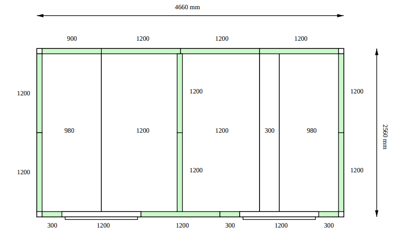 Камера POLAIR КХН - 22.03 (2560 X 4660 X 2200) 80 мм с перегородкой, 2 двери