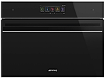 Шкаф духовой комбинированный SMEG HOME SF4606WMCNX с микроволновой печью, SmegConnect, 14 функций, черное стекло, профиль нержавеющая сталь