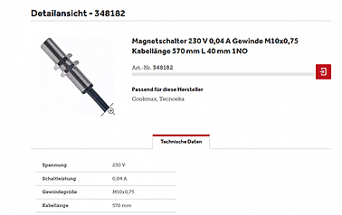 Геркон 00005772 тележки пароконвектомата TECNOEKA MKF